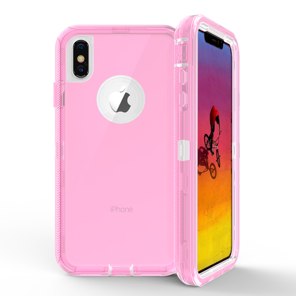 iPHONE Xs Max Transparent Clear Armor Robot Case (Hot Pink)